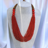 Vintage Tiny RED Seed Glass Beads Afghanistan Tribal Jewelry Necklace