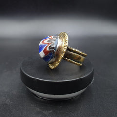 Vintage Old Mosaic Glass With Beautiful pattern Brass Ring