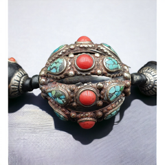 Beautiful Old Tibetan Silver Nepalese Coral & Turquoise Antique Jewelry Necklace