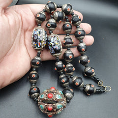 Beautiful Old Tibetan Silver Nepalese Coral & Turquoise Antique Jewelry Necklace