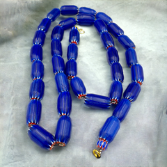 Vintage Old Blue Chevron beads Old African Glass Chevron Beads Necklace