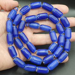 Vintage Old Blue Chevron beads Old African Glass Chevron Beads Necklace