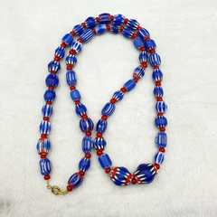 Vintage Chevron and White Heart Venetian Multilayers Glass Beads Necklace N-155