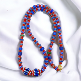 Vintage Chevron and White Heart Venetian Multilayers Glass Beads Necklace N-153