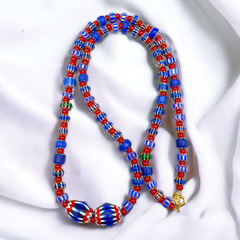 Vintage Chevron and White Heart Venetian Multilayers Glass Beads Necklace N-153
