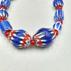 Vintage Chevron and White Heart Venetian Multilayers Glass Beads Necklace N-155