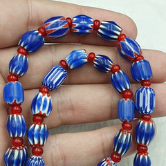 Vintage Chevron and White Heart Venetian Multilayers Glass Beads Necklace N-155