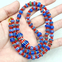 Vintage Chevron and White Heart Venetian Multilayers Glass Beads Necklace N-153