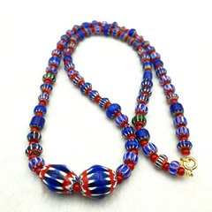 Vintage Chevron and White Heart Venetian Multilayers Glass Beads Necklace N-153