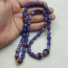 Vintage Chevron and White Heart Venetian Multilayers Glass Beads Necklace N-155