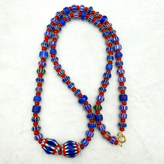 Vintage Chevron and White Heart Venetian Multilayers Glass Beads Necklace N-153