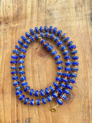 Vintage Blue Chevrons Multilayers Glass Beads Necklace N-2011