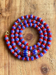 Vintage Chevrons & White Heart Venetian Multilayers Glass Beads Necklace N-209