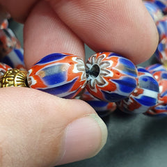 Vintage Venetian Style beads Old Blue Glass Chevron Beads Long Strand Necklace