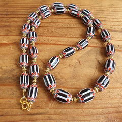 Vintage beads Old trade Black and White Chevrons Beads Necklace
