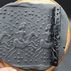 Horse Warriors Antique Ancient Indo Tibetan Carving Agate Eyes stone Bead Amulet