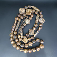South Asian Burma Old Pumtek pyu beads petrified Wood Stone beads Necklace PK-o2