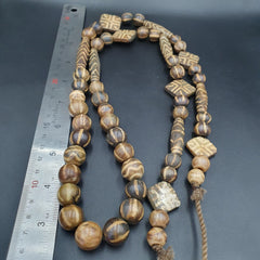 South Asian Burma Old Pumtek pyu beads petrified Wood Stone beads Necklace PK-o2
