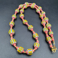 Venetian Style Trade beads yellow Chevron Glass Beads Necklace