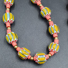 Venetian Style Trade beads yellow Chevron Glass Beads Necklace