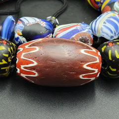 Vintage African Asian mosaic Glass Chevron Beads Long Strand necklace 350 grams