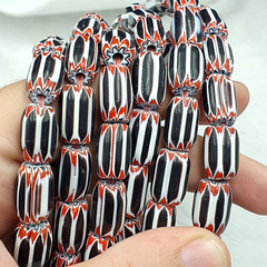 Vintage Black/white Chevron Beads Venetian Inspired 15mmx10mm Beads Long Strand