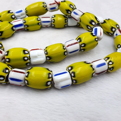 BEAUTIFUL OLD AFRICAN Yellow Blue GLASS Vinatge BEADS 17-14MM