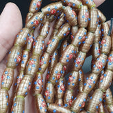 Vintage Aventurine Millefiori Fancy Feather glass beads 17x9.5mm 25" Necklace