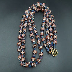 Vintage Aventurine Millefiori Black Fancy Feather glass beads 10mm 24" Necklace