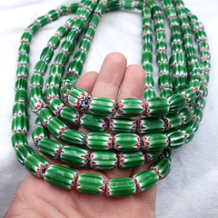 Vintage Venetian African Style Glass Green Chevron 9mm Beads Long Strand