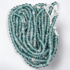 OLD Antique African Style Greenish Blue GLASS Vintage BEADs 24" Strand 9-9.5mm
