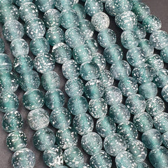 OLD Antique African Style Greenish Blue GLASS Vintage BEADs 24" Strand 9-9.5mm
