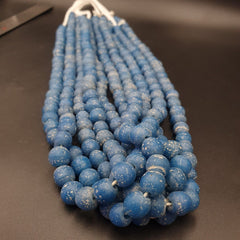 RARE and BEAUTIFUL OLD AFRICAN Blue GLASS TRADE ANTIQUE BEADs Strand 10-11MM