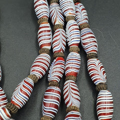 Vintage Venerano ART Fancy Feather Beads 18x9.5MM GLASS BEADS 24" Necklace F-2