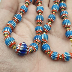 Antique Venetian inspired Blue Chevron Beads Long Strand necklace 24inch