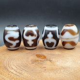 N#501 Himalayan Indo Tibetan rare Patterns Dzi Amulet Bead lot 4 beads