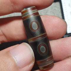 N#45 Himalayan Indo Tibetan Decorated Agate Eyes Patterns Dzi Amulet Bead