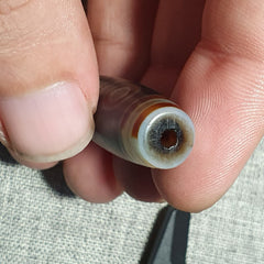 N#43 Himalayan Indo Tibetan Decorated Agate Eyes Patterns Dzi Amulet Bead