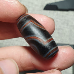 N#44 Himalayan Indo Tibetan Decorated Agate Eyes Patterns Dzi Amulet Bead