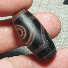 N#44 Himalayan Indo Tibetan Decorated Agate Eyes Patterns Dzi Amulet Bead