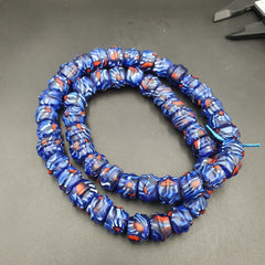 Vintage Unique Shape Floral blue glass Beads / Beaded long Strand Necklace