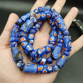 Vintage Antique African Blue Gabri Style Eyes Beads 24 Inch Long Strand