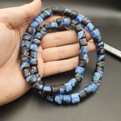 Vintage Disc Shape Roundels black blue glass Beads / Beaded Strand Necklace 11mm