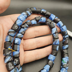 Vintage Disc Shape Roundels black blue glass Beads / Beaded Strand Necklace 11mm