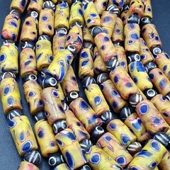 Vintage Antique African Style Glass and Bone Eyes Beads 24 Inch Long Strand