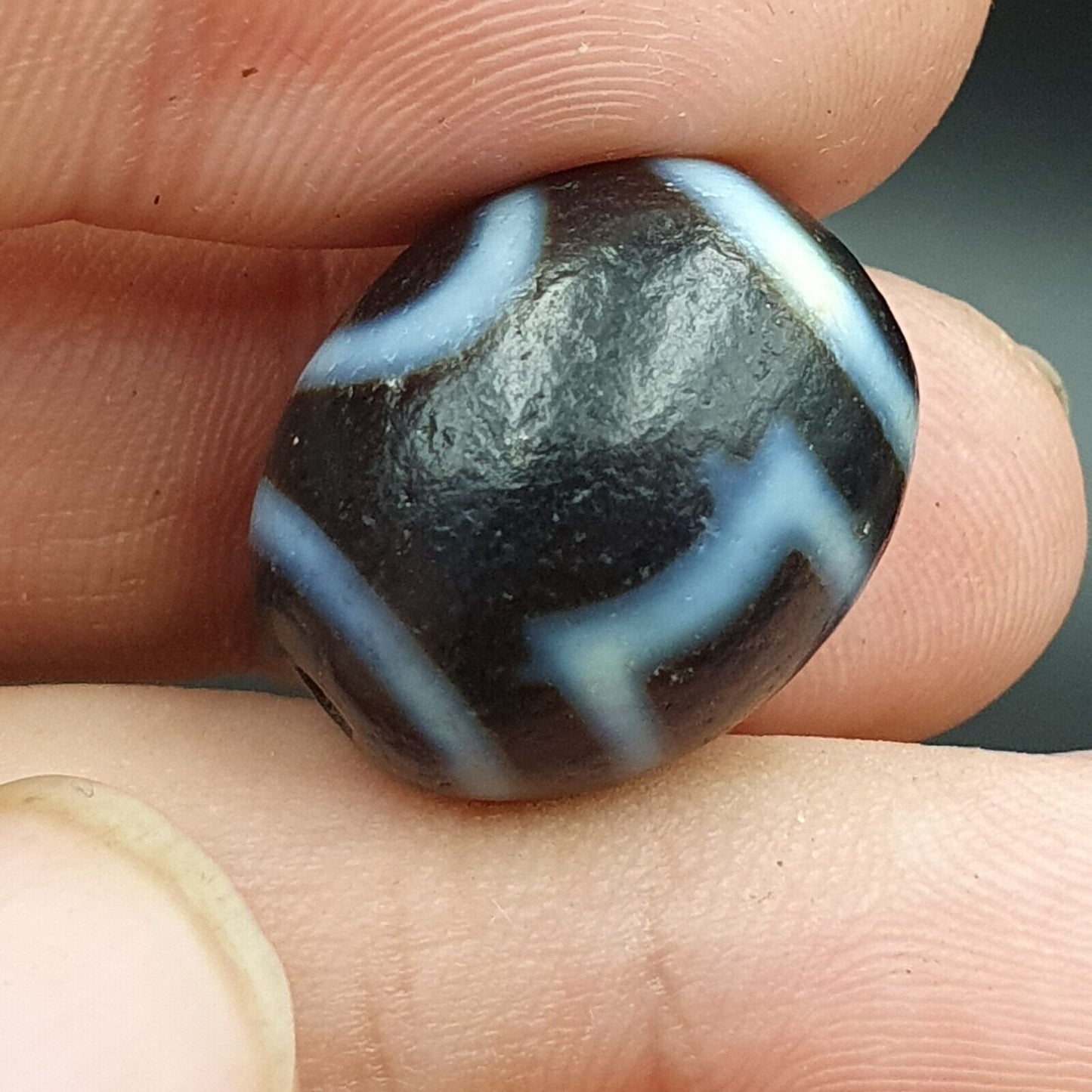 舊古董喜馬拉雅西藏龍 2 眼天珠護身符珠 #22