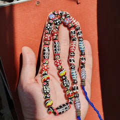 Vintage Feather Skunk Bumblebee Dotted Trade Beads Beaded Necklace