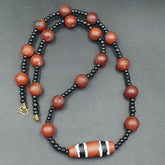 NC36 Old Himalayan Tibetan Red Agate Carnelian Beads Unique pattern Necklace