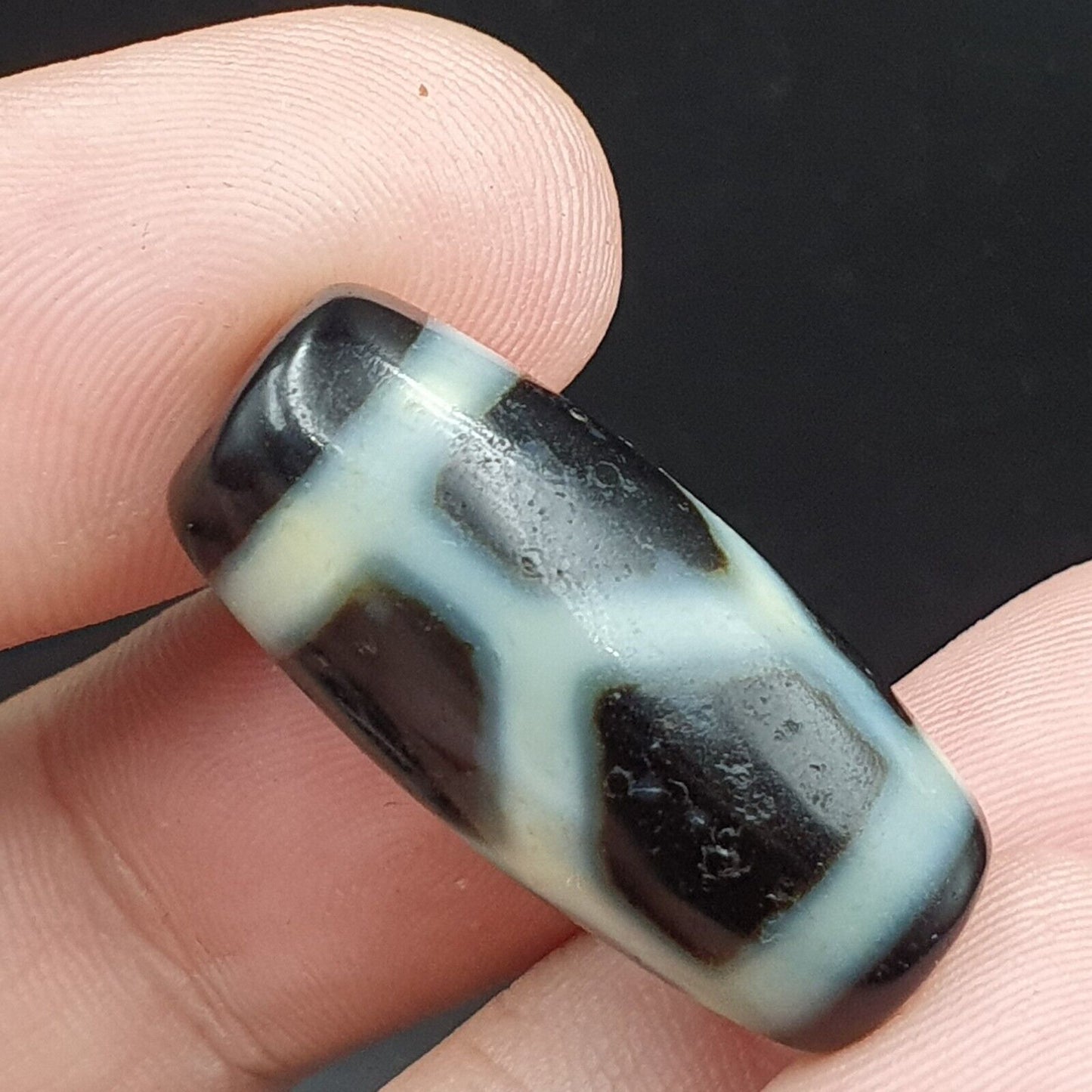 2 顆古董老喜馬拉雅印度西藏瑪瑙珠獨特圖案天珠
