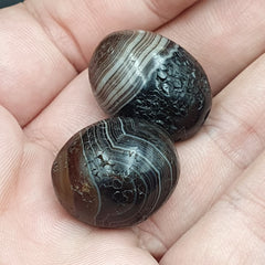 Lot 2 Antique Agate Suleimani Bead Pure Patterns Amulet Religious Antiquities